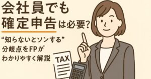 会社員でも確定申告をする必要があると説明する女性