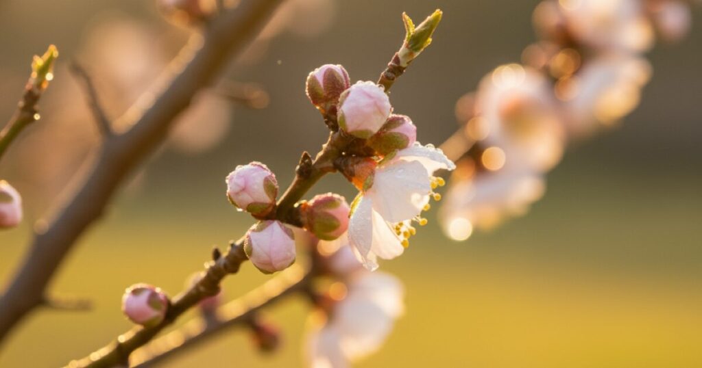 日差しを浴びて、ふくらみ始めた梅の蕾